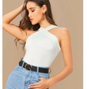 White Form-Fitting Crisscross Halter Top size M